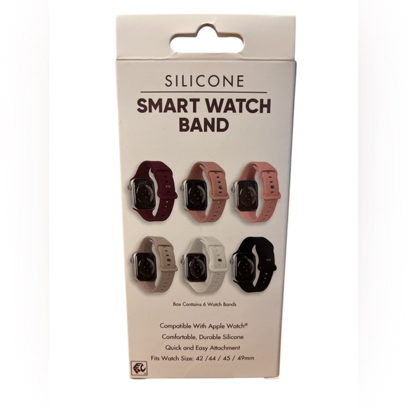 Silicone Smart Watch Band 6-Pack - Black, Brown, White, Tan - Picture 2 of 3